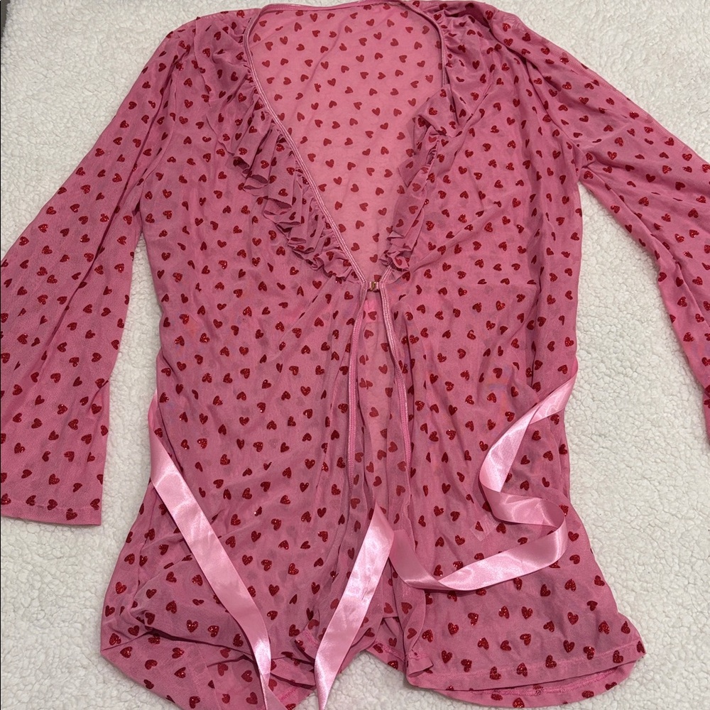 Pink Heart Patterned Ruffled Lingerie Top